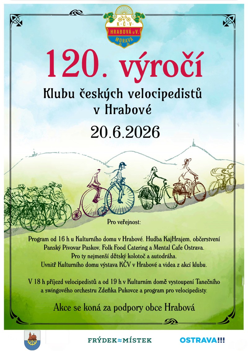 OSLAVY KLUBU ČESKÝCH VELOCIPEDISTŮ V HRABOVÉ: 120 LET TRADICE, PŘÁTELSTVÍ A LÁSKY K JÍZDNÍMU KOLU! 